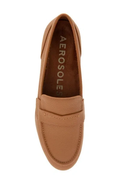 Aerosoles Women's Winona Almond Toe Loafer Flats In Tan Pebbled Leather