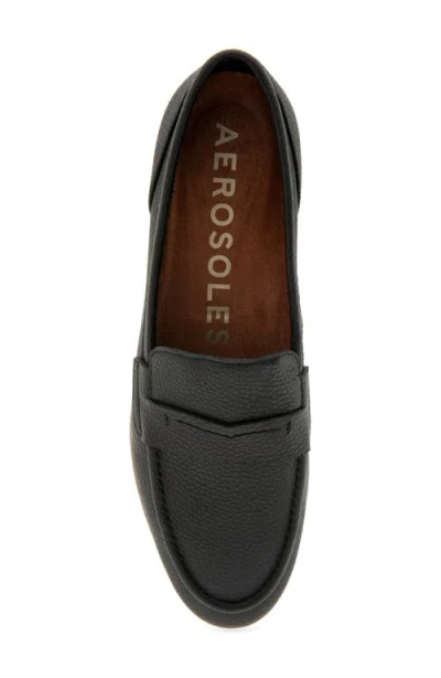 Aerosoles Women's Winona Almond Toe Loafer Flats In Black Pebbled Leather