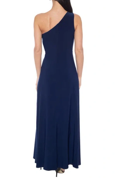 Marina One-shoulder Front Twist A-line Gown In Navy