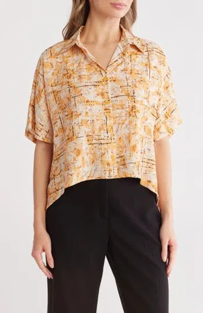 Patrizia Luca Abstract Print Short Sleeve Button-up Shirt In Yellow