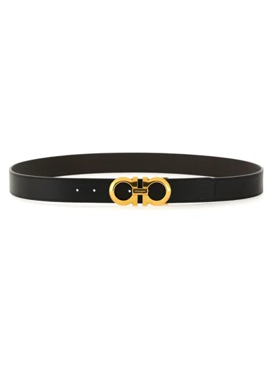 Ferragamo Gancini Belt With Textured Finish In Multicolor