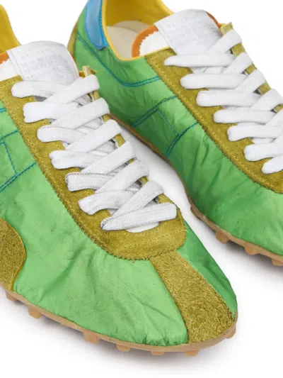 Maison Margiela Sprinter Leather And Brushed Suede-trimmed Shell Sneakers In Green