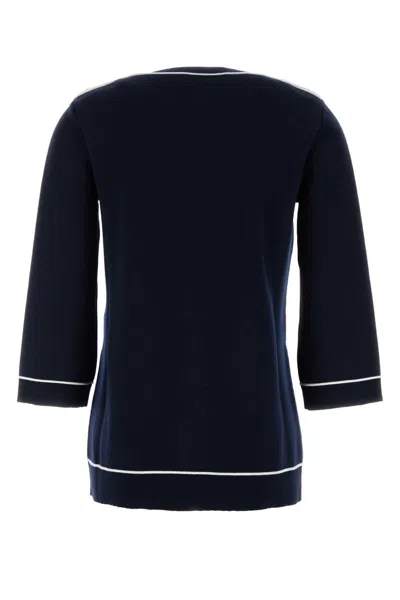 Gucci Oversize Wool Sweater With Contrast Trim And Button Detail In Blue