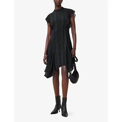 Allsaints Womens Fleur Asymmetric Woven Mini Dress Black