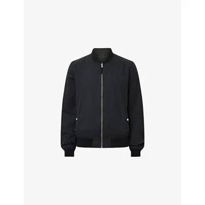 Allsaints Mens Black/khaki Br Bassett Stand-collar Reversible Cotton-blend Jacket Xs