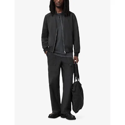 Allsaints Mens Black/khaki Br Bassett Stand-collar Reversible Cotton-blend Jacket Xs