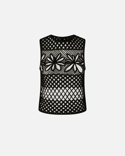 Pinko Fantasy Net Crochet Floral Top Keyhole In Black