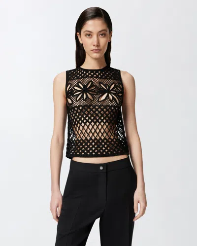 Pinko Fantasy Net Crochet Floral Top Keyhole In Black