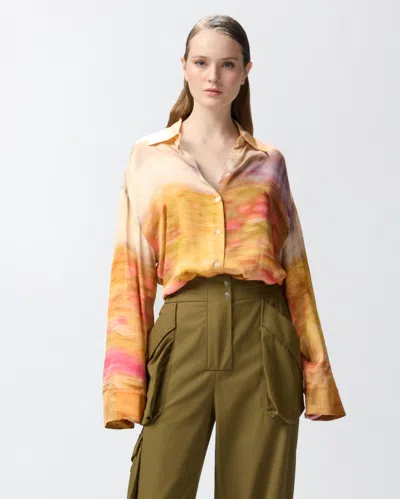 Pinko Life Printed Viscose Shirt In Mult.beige/rosa