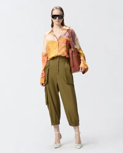 Pinko Life Printed Viscose Shirt In Mult.beige/rosa