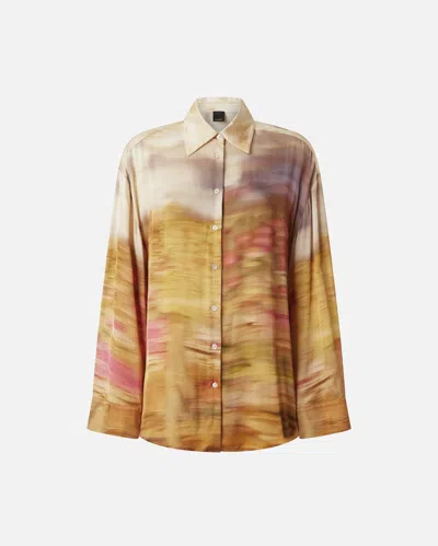 Pinko Life Printed Viscose Shirt In Mult.beige/rosa