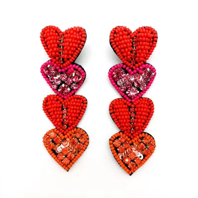 Allie Beads Multi Heart Beaded Drop Earrings In Red In Red