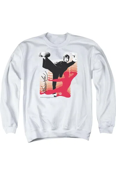 Gildan Bruce Lee Kick It Adult Crewneck Sweatshirt In White