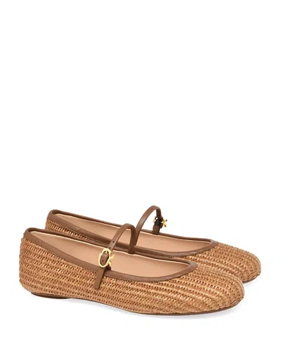 Gianvito Rossi Women Caramel Raffia Carla Ballerinas In Brown Leather