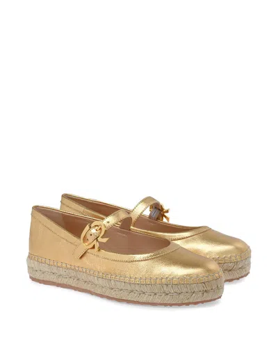 Gianvito Rossi Elda Metallic Leather Espadrille Mary Jane Flats In Gold