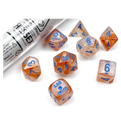 Chessex Tube Lab Borealis Polyhedral Luminary Dice Rose Gold & Light Blue - Set Of 7