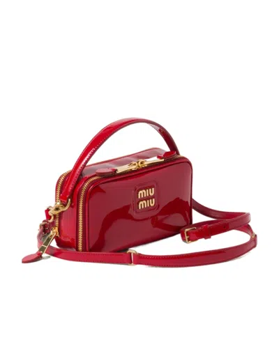 Miu Miu Logo Zipper Shoulder Bag In Red