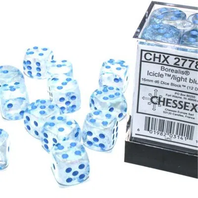 Chessex Manufacturing 16 Mm D6 Cube Borealis Icicle Luminary Dice, Light Blue - Pack Of 12