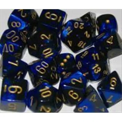 Chessex Manufacturing 26435 Cube Gemini Set Of 7 Dice - Black & Blue With Gold Numbering