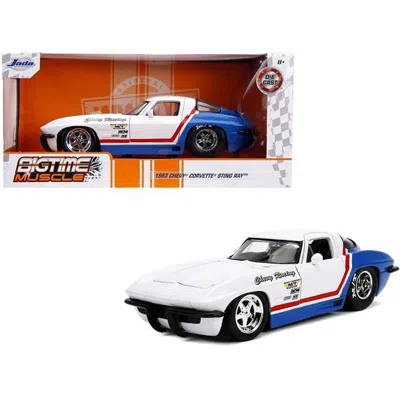 Jada Toys Jada 1963 Chevrolet Corvette Stingray White & Blue With Red Stripe Chevy Racing Bigtime Muscle 1-24