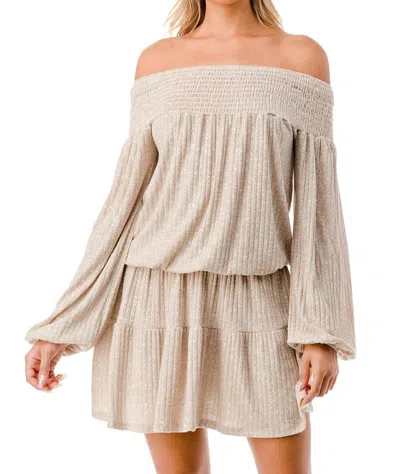 Vava Margo Off Shoulder Dress In Camel Hacci In Multi