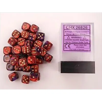 Chessex Manufacturing 26826 D6 Cube Gemini Set Of 36 Dice, 12 Mm - Purple & Red With White Numbering