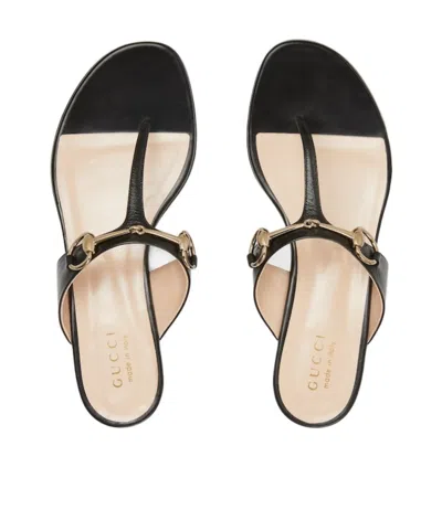 Gucci Women Horsebit Thong Sandals In Black