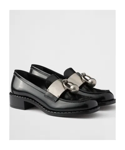 Prada Brushed Leather Loafers In Black