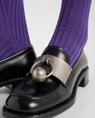 Prada Brushed Leather Loafers In Black