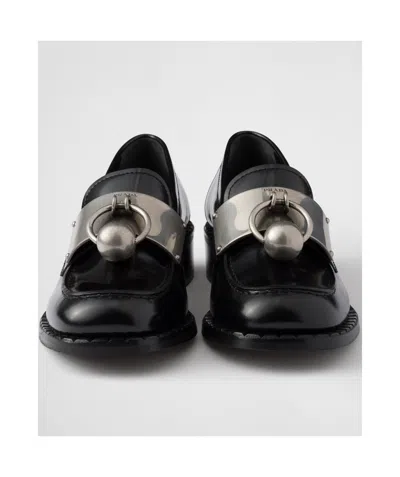 Prada Brushed Leather Loafers In Black