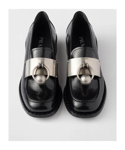Prada Brushed Leather Loafers In Black