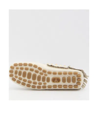 Valentino Garavani Fringed Leather Loafers Metal Rivets In White