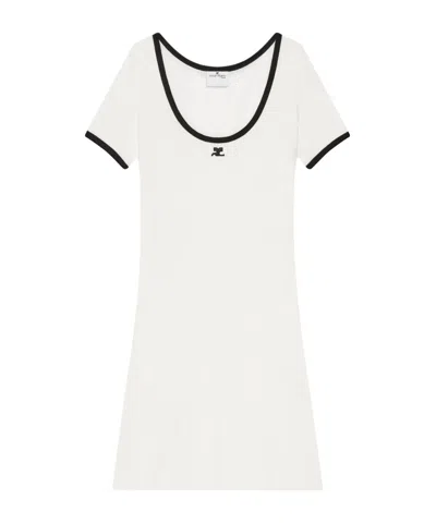 Courrèges Black/white Mini Dress In Cotton In White