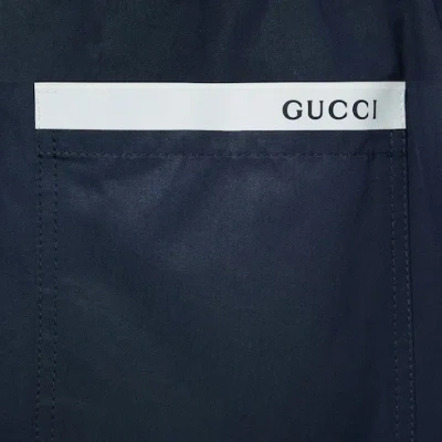 Gucci Men Navy Blue Poplin Bermuda Shorts In Multi