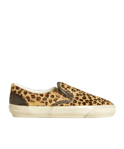 Golden Goose Brown Low Top Sneakers With Embossed Logo On The Heel And All-over Leopard Motif In Leather Woman