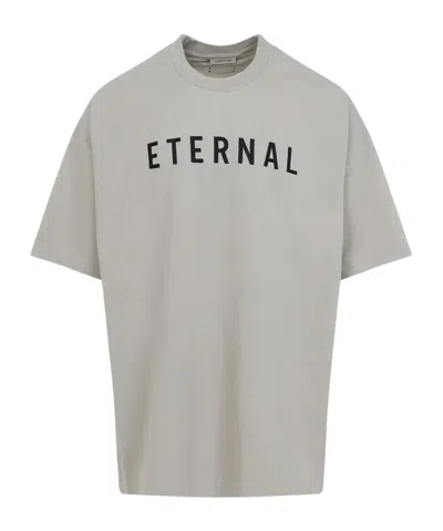 Fear Of God Grey T-shirt With Eternal Print On The Front And Logo Patch On The Back In Gray