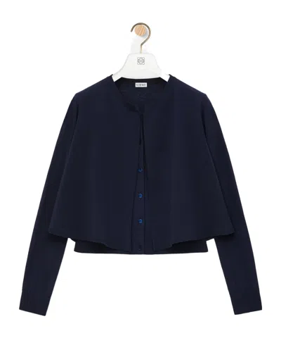 Loewe Layered Cropped Wool Cardigan In Blue