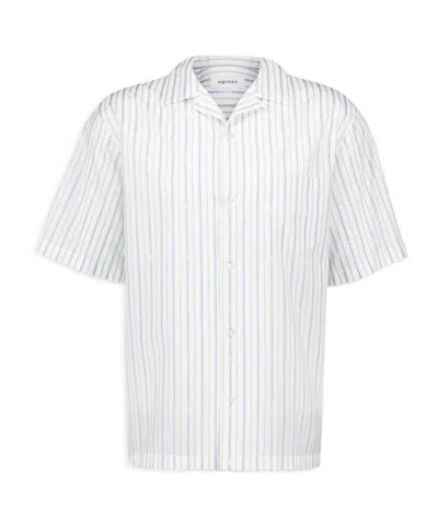 Alexander Mcqueen Short-sleeve Striped Shirt With Camp Collar In White