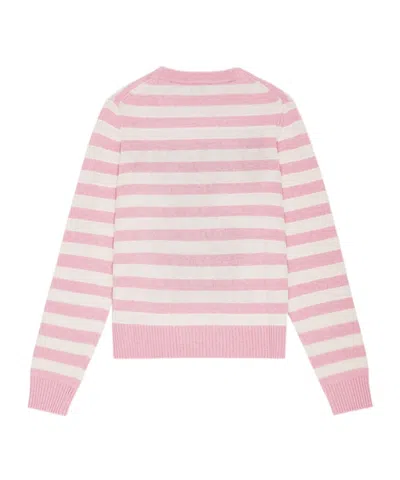 Ganni Striped Graphic Wool Mix Bunny Crewneck In Multi