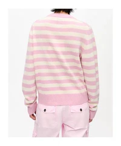 Ganni Striped Graphic Wool Mix Bunny Crewneck In Multi