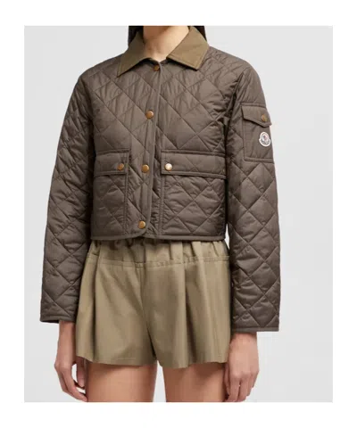 Moncler Chitre Cropped Cotton-canvas Trimmed Padded Quilted Shell Jacket In Green