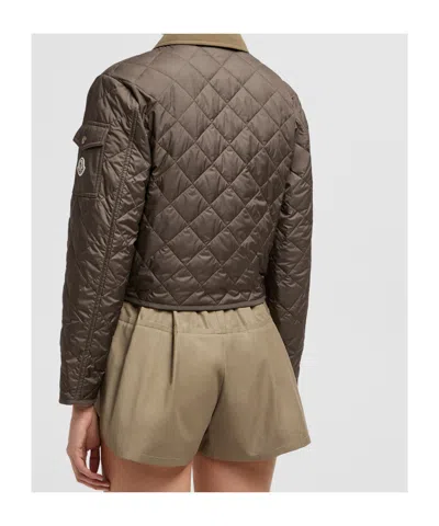 Moncler Chitre Cropped Cotton-canvas Trimmed Padded Quilted Shell Jacket In Green