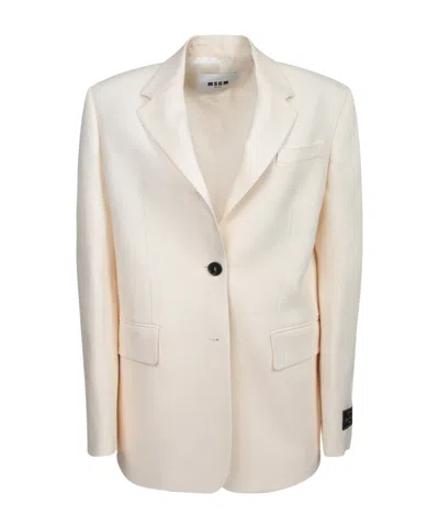 Msgm Single-breasted White Crepe Jacket In White