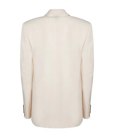 Msgm Single-breasted White Crepe Jacket In White