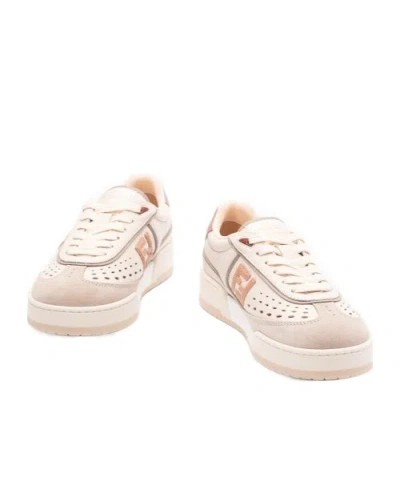 Fendi Modern Contrast Panel Sneakers With Perforated Design In Brown