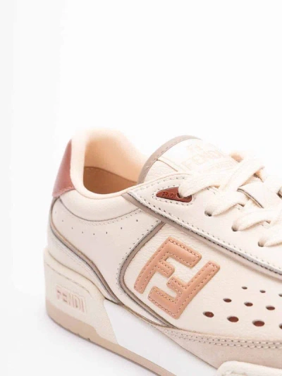 Fendi Modern Contrast Panel Sneakers With Perforated Design In Brown