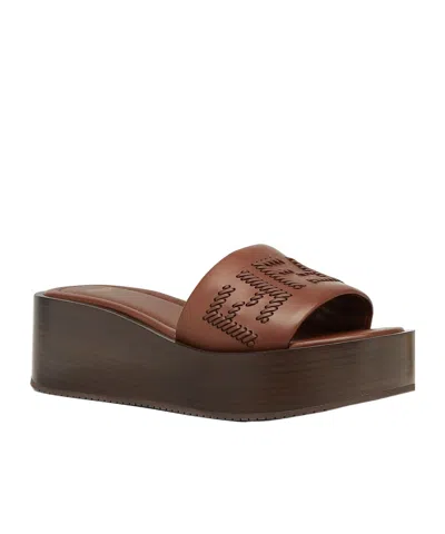 Fendi Women Brown Slides With Wedge Heel And Ff Motiv On The Band In Leather Man In Green
