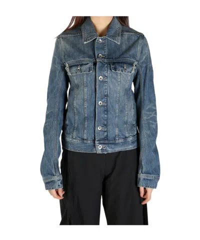 Rick Owens Drkshdw Drkshdw By Rick Owens Classic Denim Trucker Jacket With Structured Silhouette In Blue