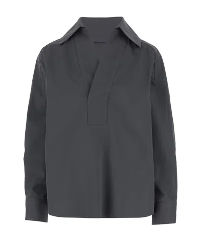 Bottega Veneta V-neck Cotton Shirt Pleated Back In Grey