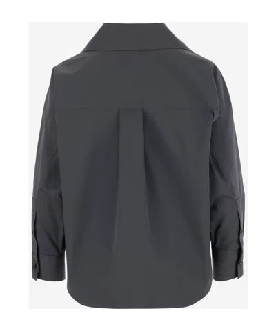 Bottega Veneta V-neck Cotton Shirt Pleated Back In Grey